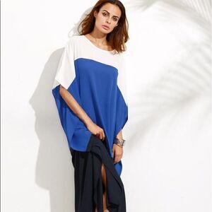 Color block slit maxi dress.  White , royal & navy. Washable,  great for travel.